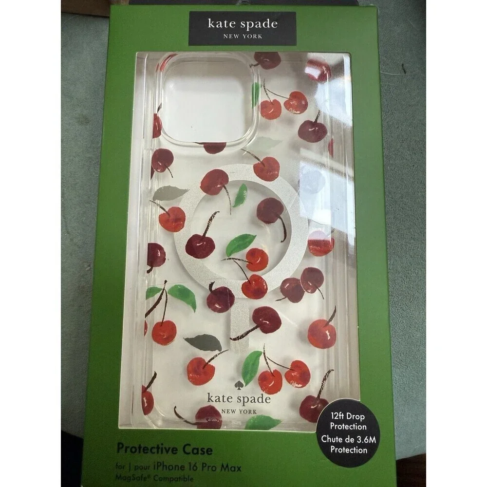 Kate Spade NY iPhone 16 Pro Max Protective Case with MagSafe Cherry Cherries New
